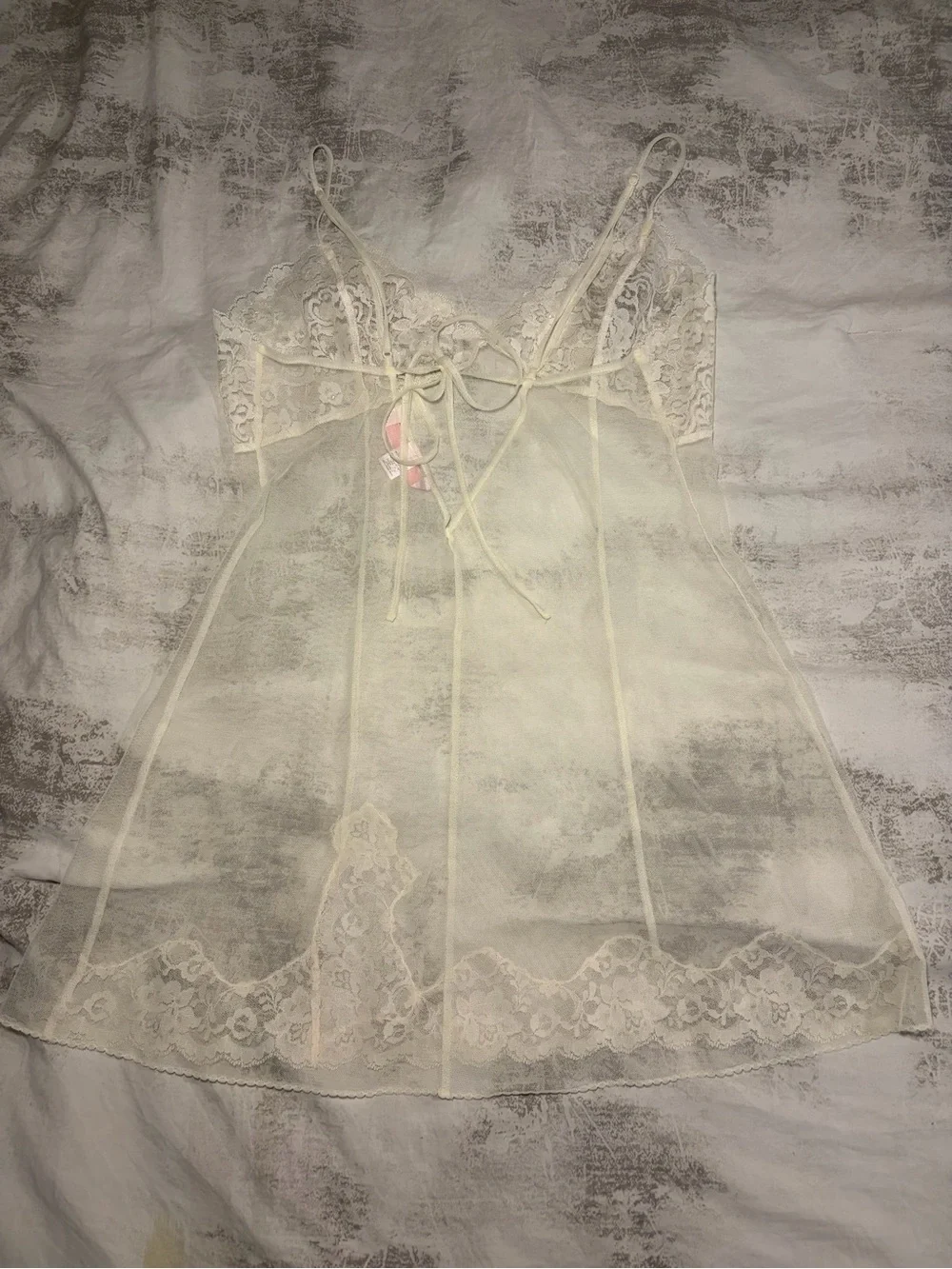 Victoria’s Secret Sheer Lace Babydoll Chemise Ivory Mesh Lingerie Y2K